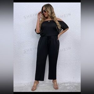 2XL Black Off Shoulder Jumpsuit shein